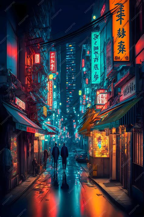 Premium Photo | Streets of Tokyo city night neon lights hand drawn ...