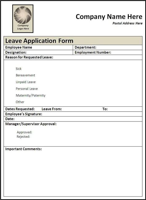 Leave Application Form | Word template, Application form, Templates printable free