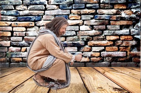 Free Images : jesus, brick, sitting, stone wall, brickwork, wood, outerwear, flooring ...