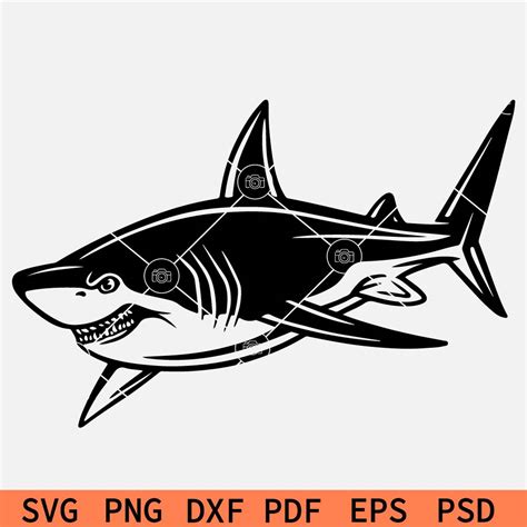 Shark Stencil SVG, Swimming Shark SVG, Shark Clipart Vector Cut File