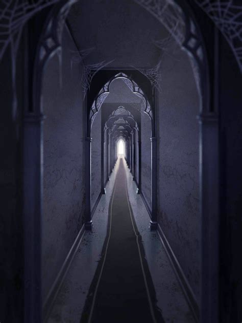 an image of a long hallway with light coming from the end and dark ...