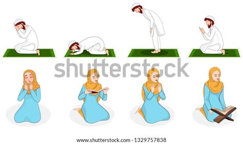 Namaz Positions Islamic Men Women Stock Vector (Royalty Free ...