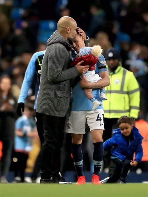 Phil Foden's baby son gets kiss from Pep Guardiola as Man City edge ...