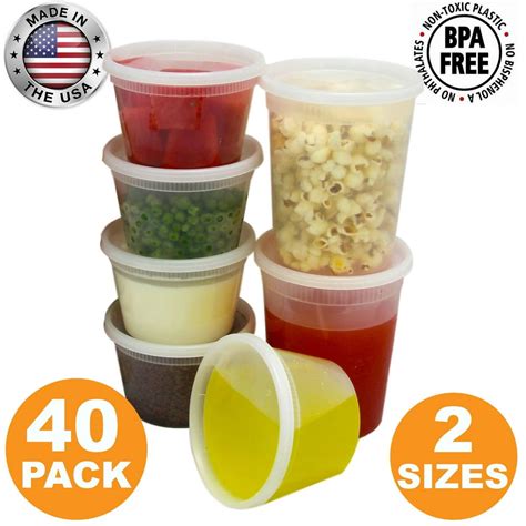 Food Storage Containers with Lids, Round Plastic Deli Cups, US Made, 16 and 32 oz, Cup Pint ...