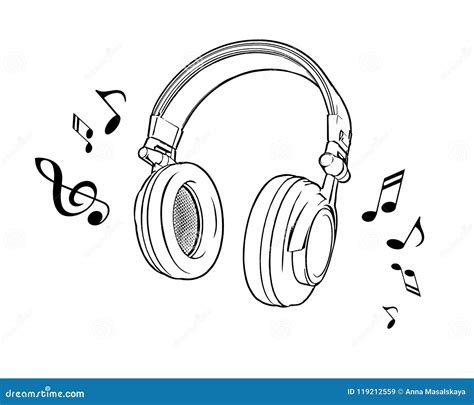 Vector Illustration of a Black and White Headphones on a White ...