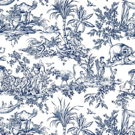 Antilles Toile Cotton Fabric in Navy Blue by Anna French