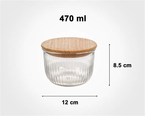 GLASS BOWL WITH WOODEN LID 470 ML