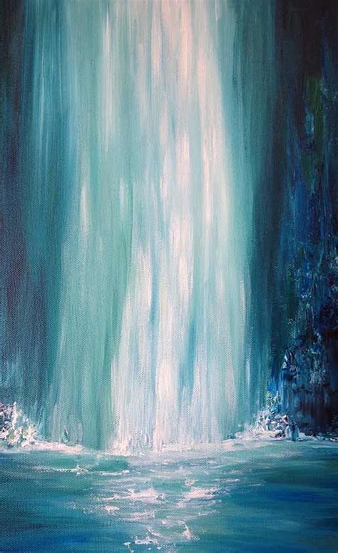 Blue falls waterfall painting original blue waterfall painting liz w art – Artofit