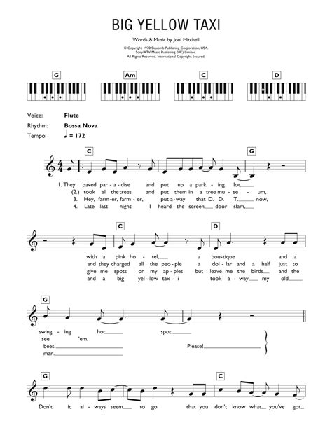 Joni Mitchell 'Big Yellow Taxi' Sheet Music, Chords Lyrics,, 56% OFF