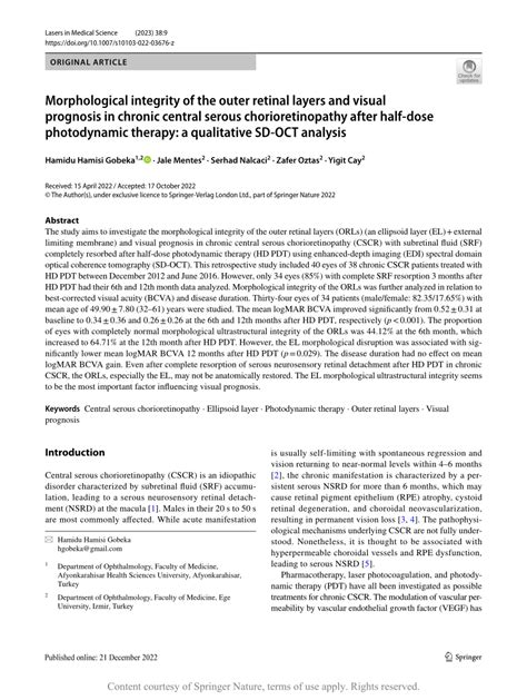 Morphological integrity of the outer retinal layers and visual prognosis in chronic central ...