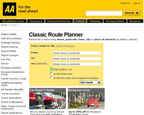 Using The AA's Classic Route Planner for UK