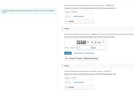 Solved What is the length of a seconds pendulum in Austin, | Chegg.com