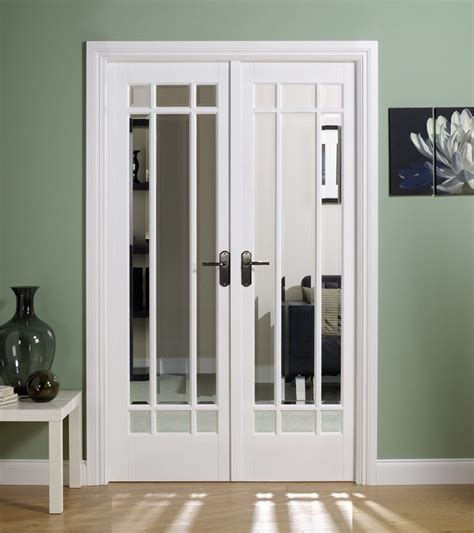 Manhattan White Primed Internal French Doors With Clear Bevelled Glass