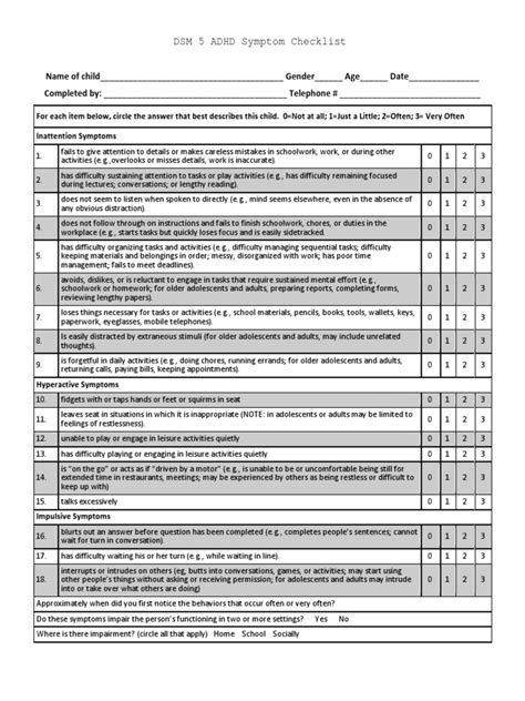 DSM 5 ADHD Symptom Checklist | PDF | Attention Deficit Hyperactivity Disorder | Psychiatric ...