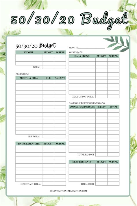 50 30 20 budget with examples free budget spreadsheet printables – Artofit