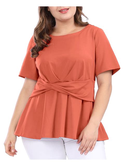 Unique Bargains - Women's Plus Size Knot Front Short Sleeves Peplum Top Blouse Shirt - Walmart.com