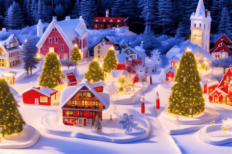 Beautiful Snowy Christmas Village Photorealistic Digital Photo · Creative Fabrica