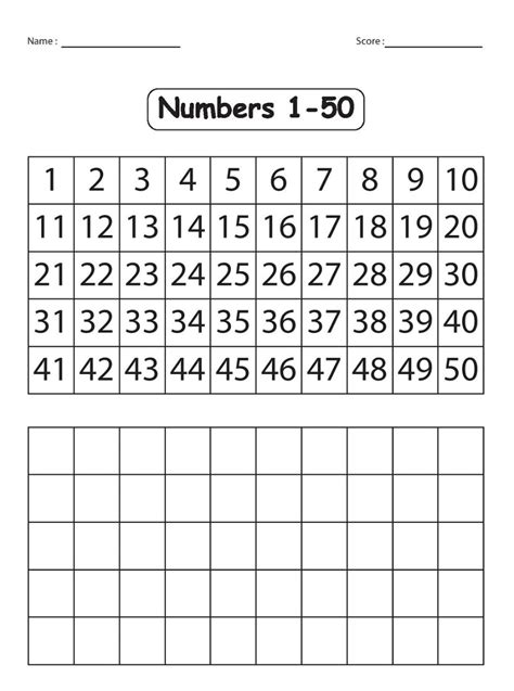 Printable Number Chart 1 50