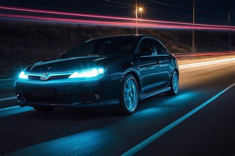 Premium AI Image | blue car lights at night long exposure