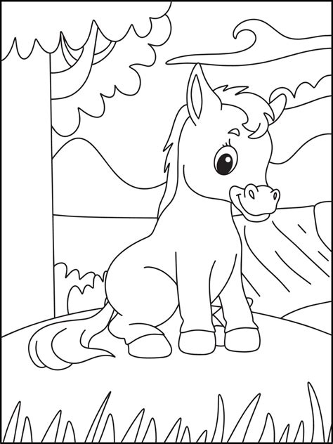 Horse Coloring Pages For Kids - Coloring Boook 16915040 Vector Art at ...