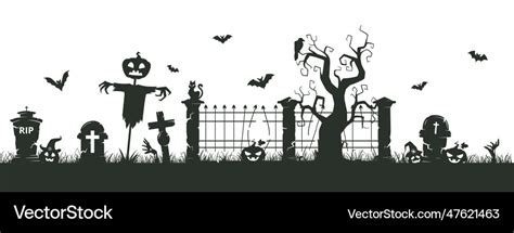 Halloween cemetery silhouette border graveyard Vector Image