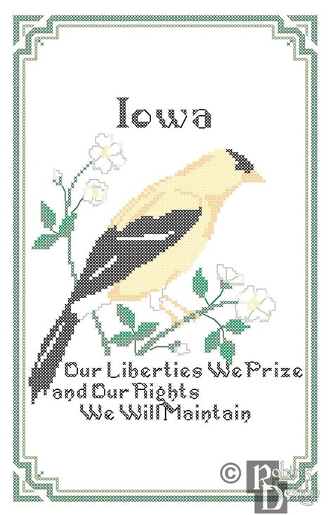 Iowa State Bird Flower and Motto Cross Stitch Pattern PDF - Etsy