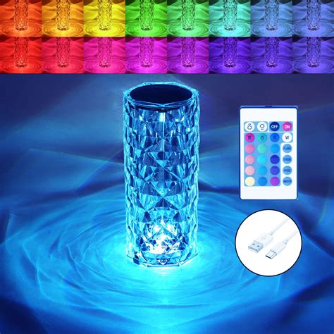 Crystal Lamp 16 Color Changing RGB Night Light Touch Lamp USB Romantic ...
