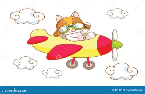 Cute Cartoon Cat On A Plane Stock Illustration - Image: 41141178