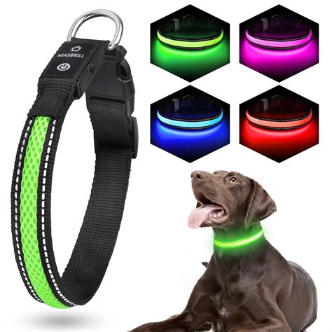 Light Up Dog Collars, MASBRILL LED Dog Collar Rechargeable Waterproof & High Visibility ...