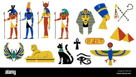 Egyptian mythology collection. Ancient Egyptian religion and archeology, hieroglyphic symbols of ...