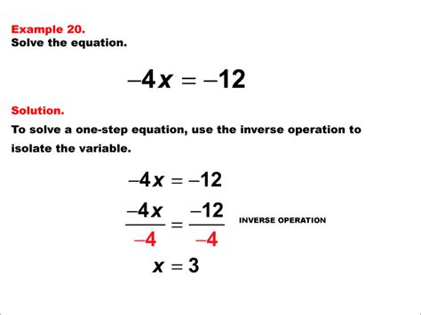 Math Example: Solving One-Step Equations: Example 20 | Media4Math