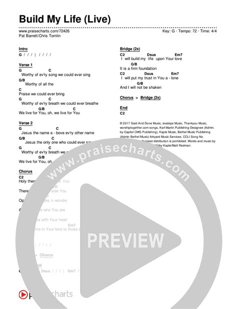 Build My Life (Live) Chords PDF (Pat Barrett / Chris Tomlin) - PraiseCharts