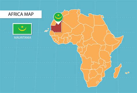 Mauritania map in Africa, icons showing Mauritania location and flags ...