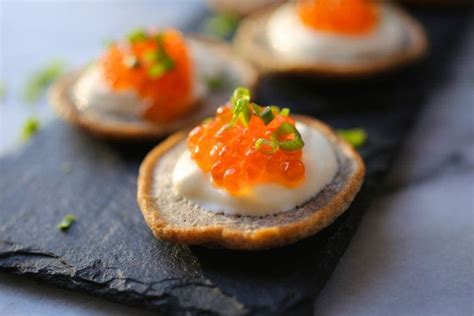 Buckwheat Blinis with Salmon Roe and Crème Fraîche - Nerds with Knives