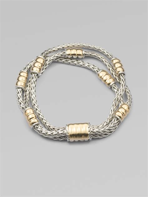 John Hardy 18k Gold Accented Sterling Silver Multirow Station Bracelet ...