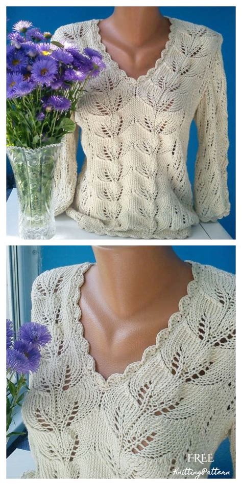 Knit Women Leaf Pullover Sweater Free Knitting Pattern - Knitting Patt ...