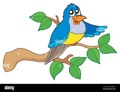 Blue bird sitting on branch Stock Vector Image & Art - Alamy