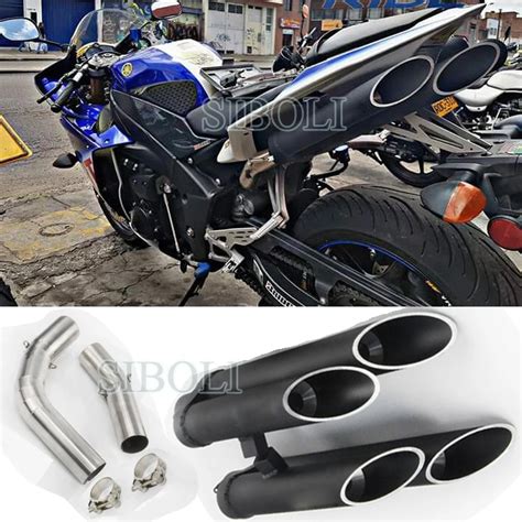 R1 Motorcycle Exhaust Full System Middle Link Pipe With Muffler Slip on ...