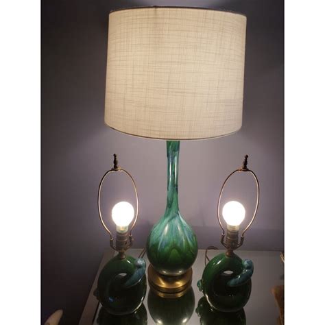 1960s Vintage Royal Haeger Teal Drip Glaze Pottery Lamps - Set of 3 | Chairish