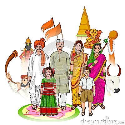 Maharashtrian Family Showing Culture Of Maharashtra India