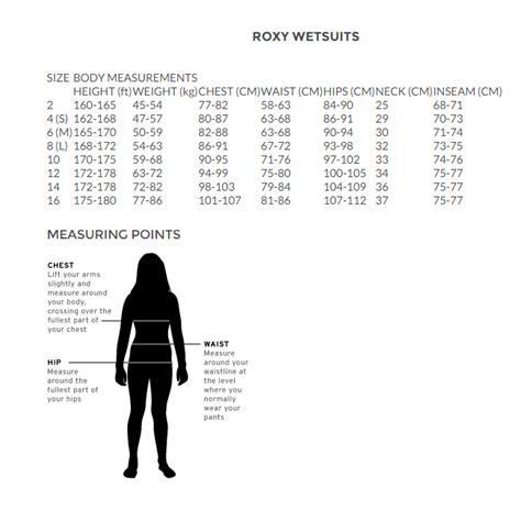 Quiksilver and Roxy Wetsuit Size Charts - Coastal Sports