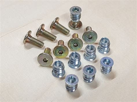 Set of 8 Pcs. Threaded Wood Inserts and Furniture Bolt Hardware Packs for Attaching Table Legs ...