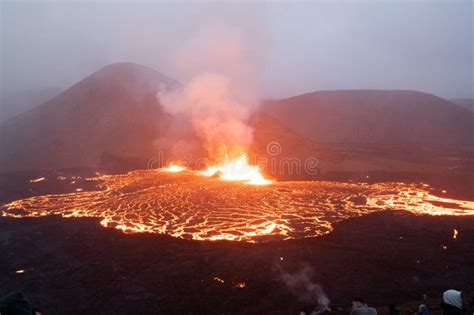 Meradalir Eruption of Fagradalsfjall Volcano in Iceland 2022 Stock Photo - Image of spectator ...