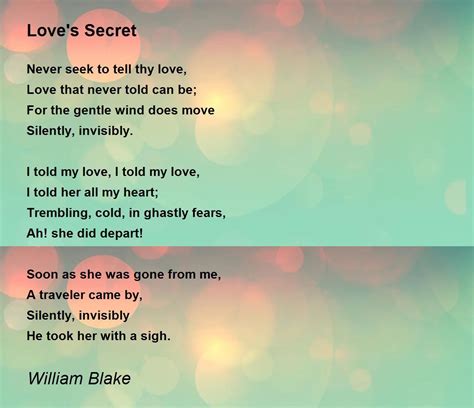 Love's Secret - Love's Secret Poem by William Blake