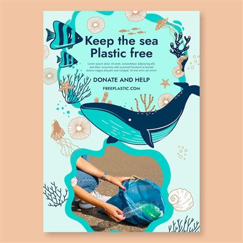 Free Vector | Save the ocean vertical flyer template