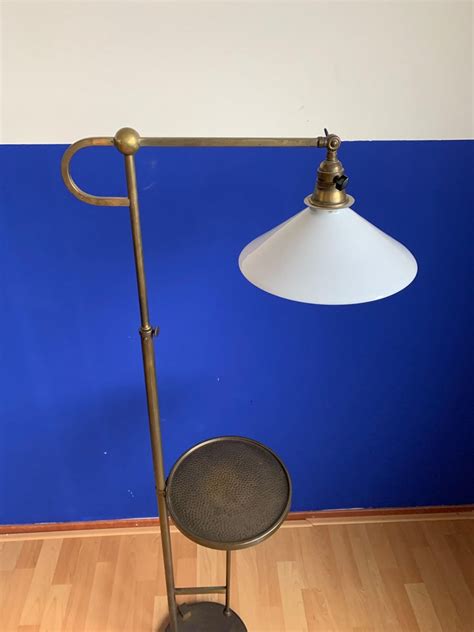 Adjustable Art Deco Brass Floor Lamp w. Opaline Shade and Small Round Table at 1stDibs | reading ...