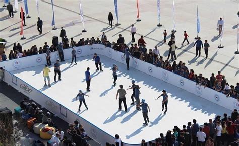 Birds eye view onto synthetic ice rink in Turkey