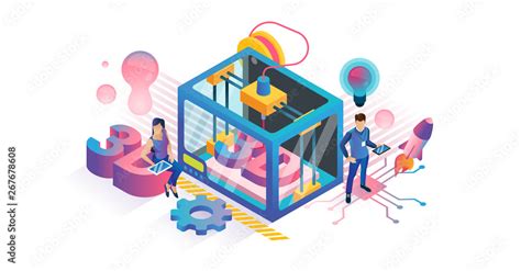 3D printing vector illustration. Isometric plastic product DIY tech concept Stock Vector | Adobe ...