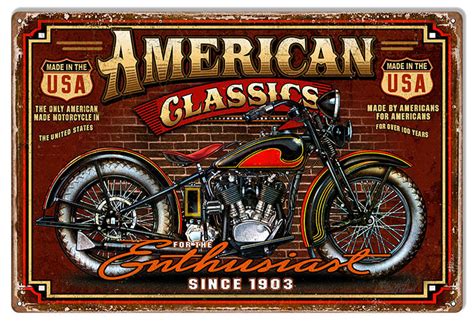 American Classics Motorcycle Sign Garage Art 12x18 - Reproduction ...