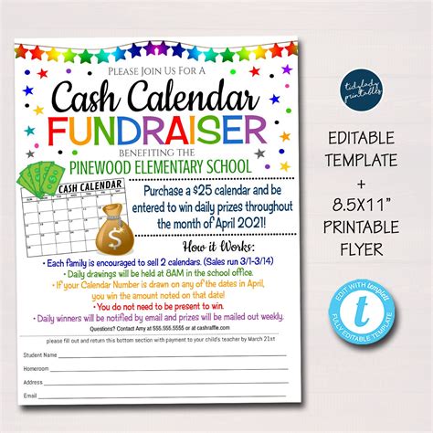 Cash Calendar Fundraiser Flyer Printable Handout Take Home | Etsy